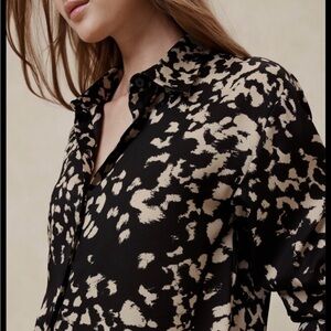 Banana Republic Black and Cream Animal Print Button-Down Shirt